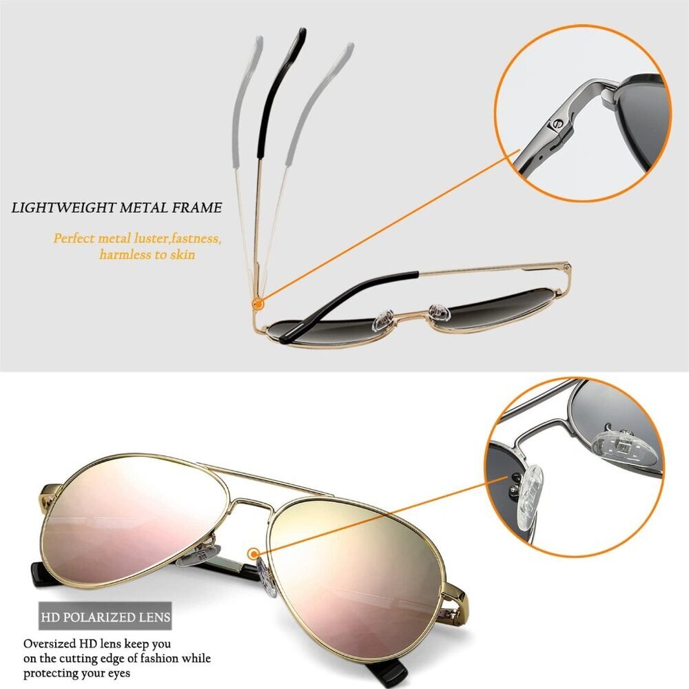 Polarized Kids Aviator Sunglasses for Girls Boys Classic Juniors Glasses UV400 P - Picture 5 of 9